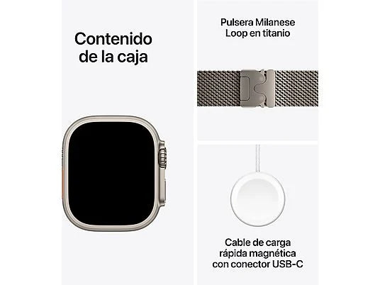 Apple Watch Ultra 2 (2024), GPS + Cellular, 49 mm, cassa in titanio naturale, gesto doppio tocco, cinturino in maglia milanese in titanio naturale, taglia L