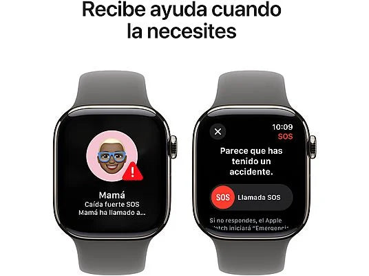 Apple Watch Series 10 (2024), GPS + Cellular, 42 mm, gesto doppio tocco, cassa in titanio naturale, cinturino Sport grigio pietra, taglia M/L