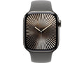 Apple Watch Series 10 (2024), GPS + Cellular, 42 mm, gesto doppio tocco, cassa in titanio naturale, cinturino Sport grigio pietra, taglia M/L