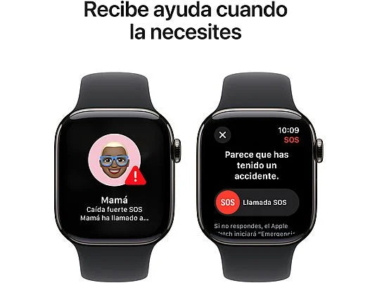 Apple Watch Series 10 (2024), GPS + Cellular, 42 mm, gesto doppio tocco, cassa in titanio ardesia, cinturino Sport nero, taglia M/L
