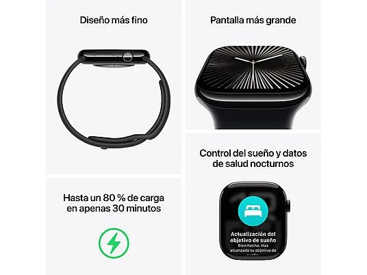 Apple Watch Series 10 (2024), GPS + Cellular, 42 mm, gesto doppio tocco, cassa in titanio ardesia, cinturino Sport nero, taglia M/L