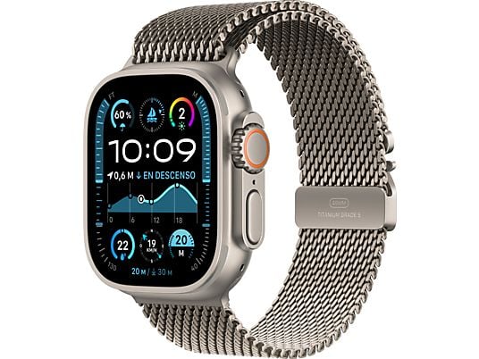 Apple Watch Ultra 2 (2024), GPS + Cellular, 49 mm, cassa in titanio naturale, gesto doppio tocco, cinturino in maglia milanese in titanio naturale, taglia L