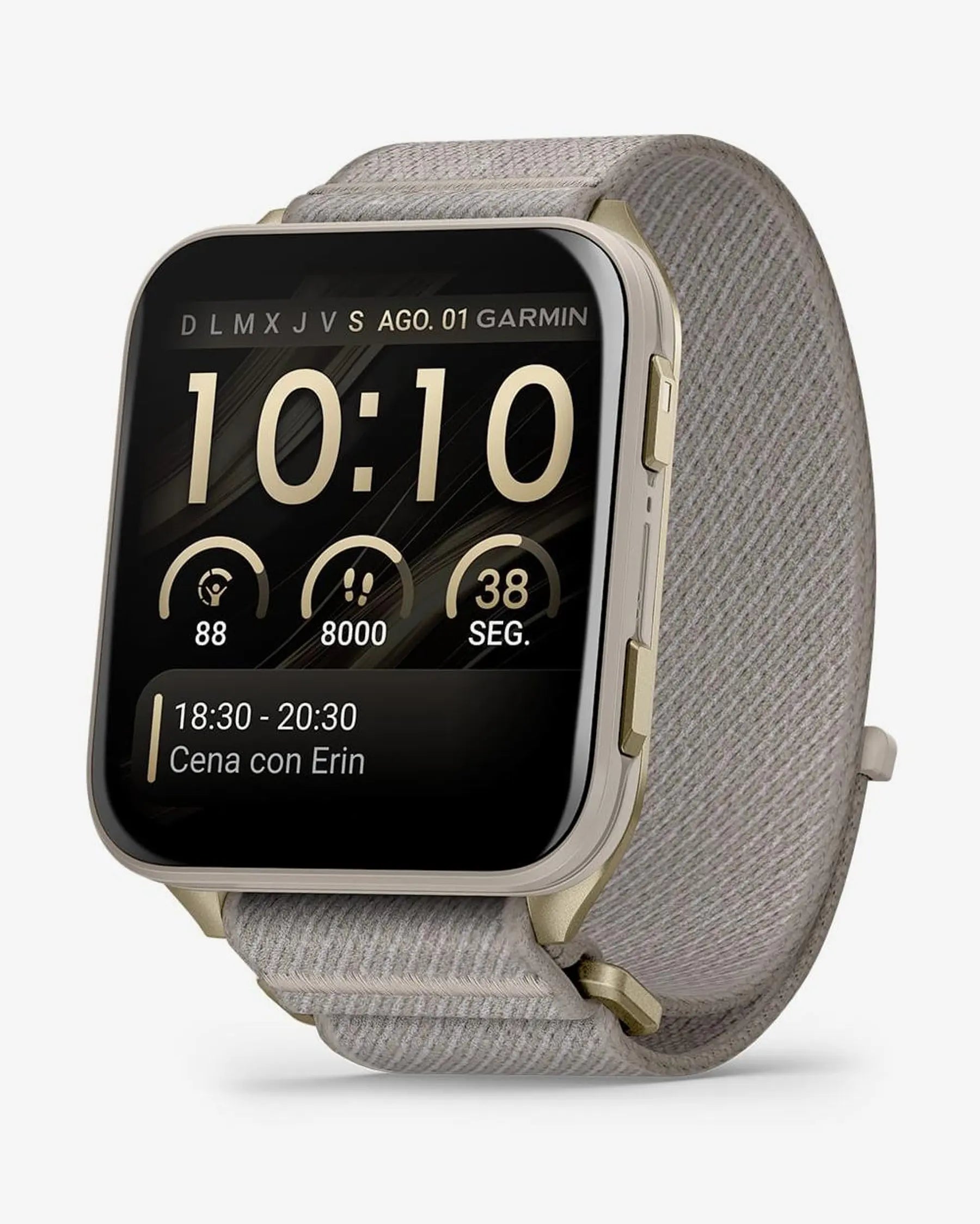 Garmin Venu X1 Oro con cinturino grigio abbina