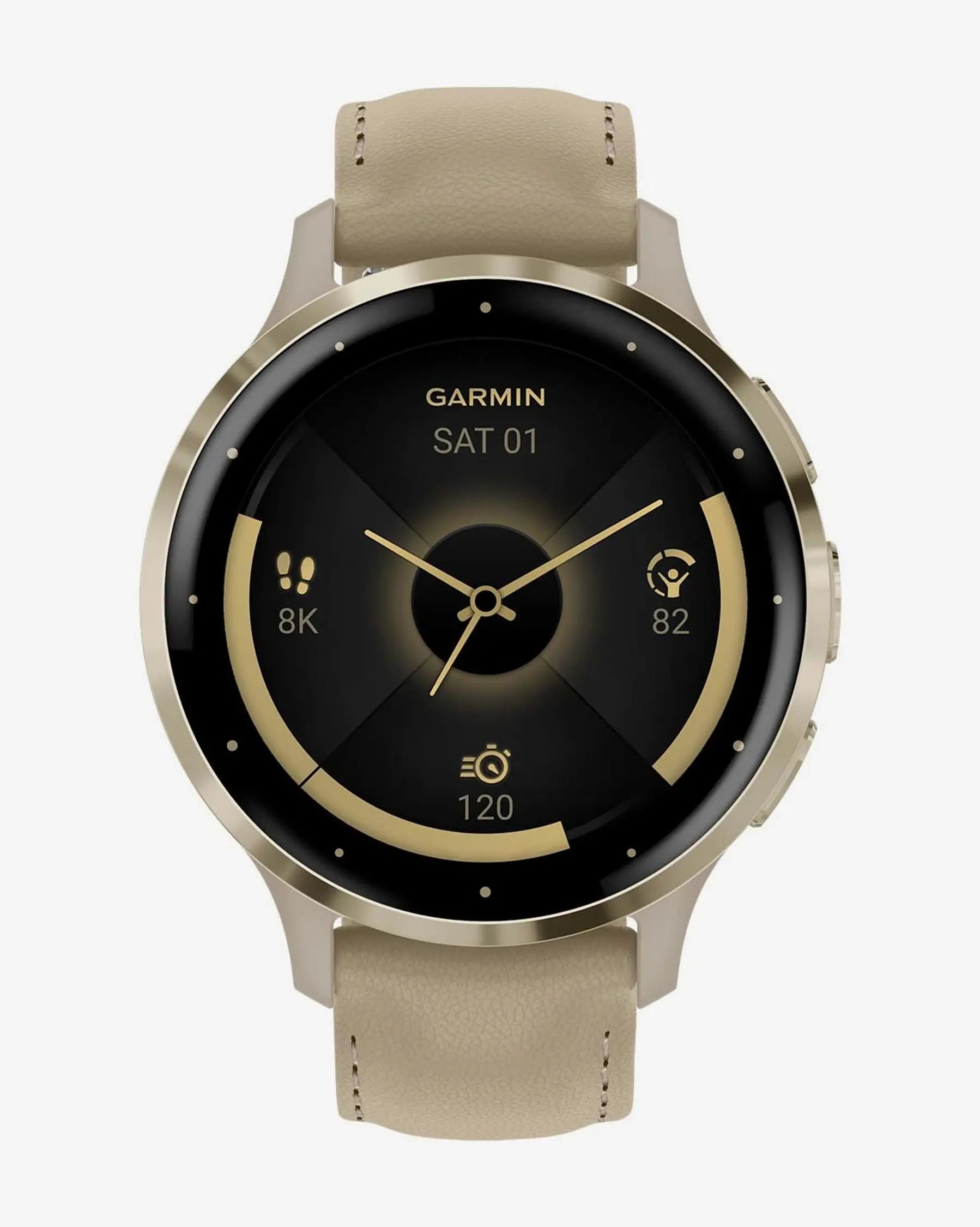 Garmin Venu 3S con cinturino in silicone beige e oro