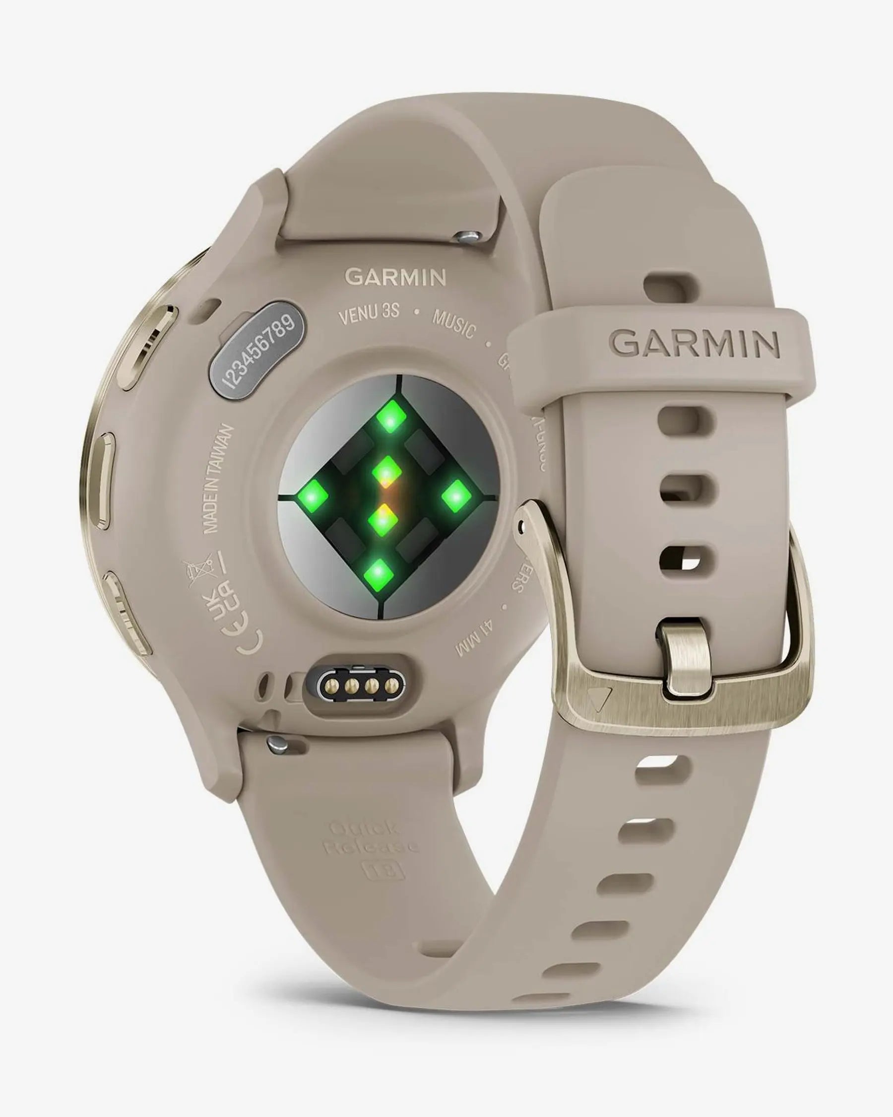 Garmin Venu 3S con cinturino in silicone beige e oro