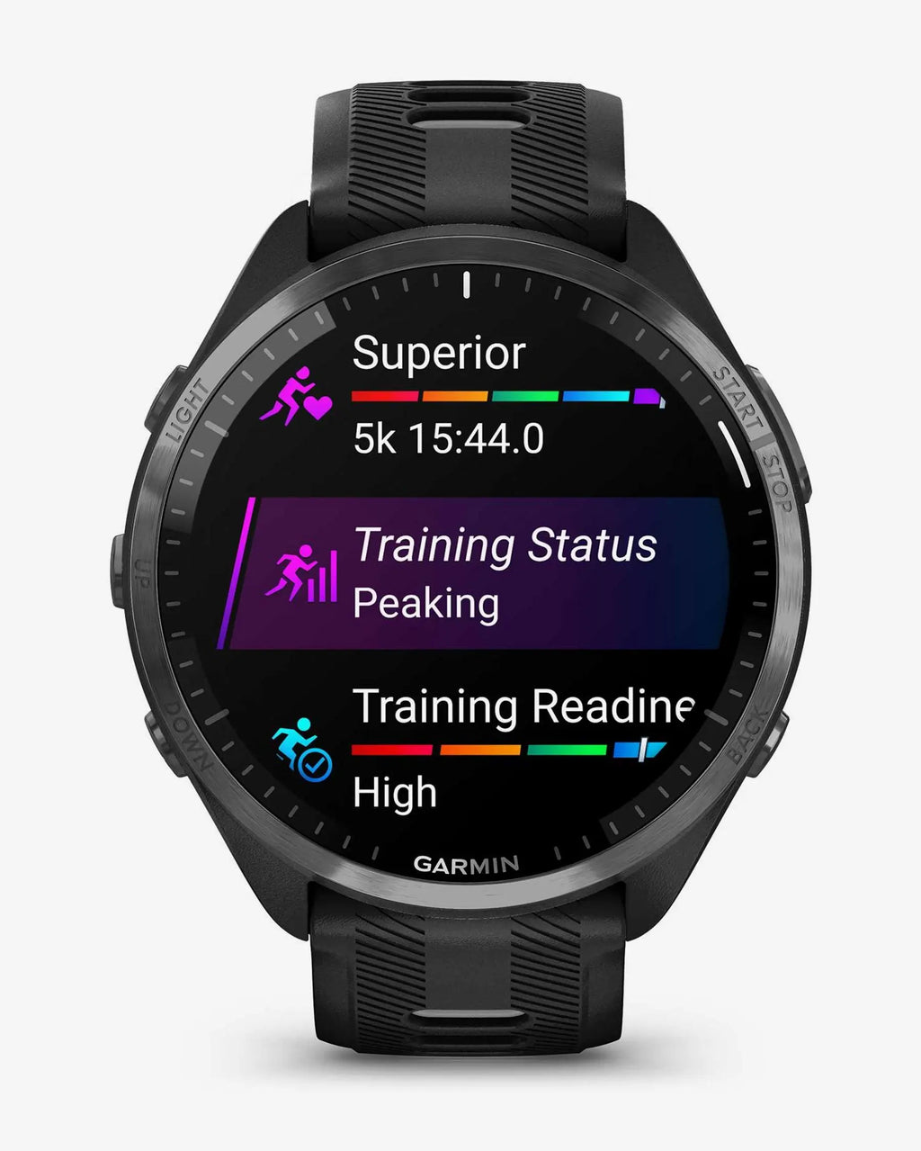 Garmin Forerunner 965 Nero con cinturino nero e grigio