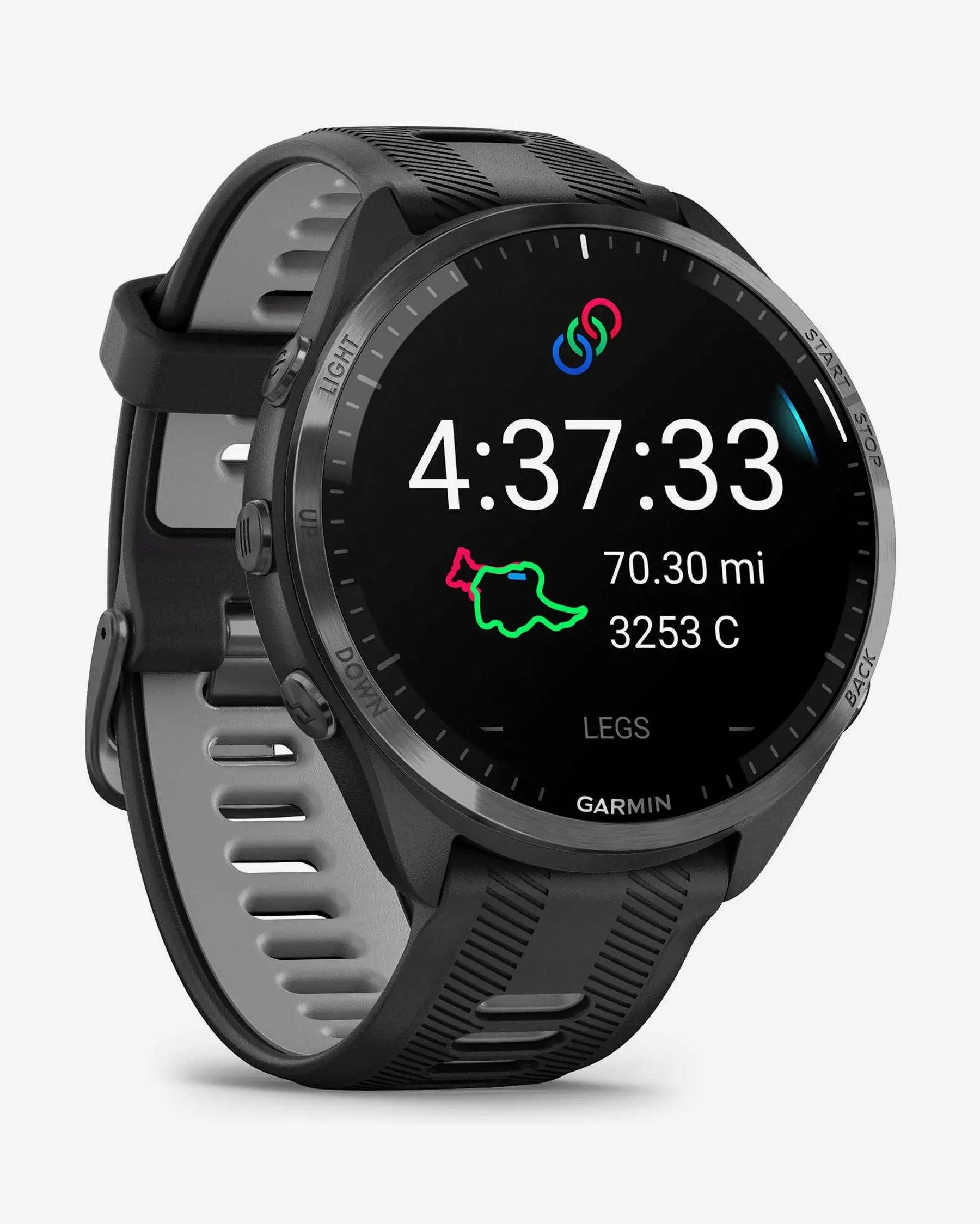 Garmin Forerunner 965 Nero con cinturino nero e grigio