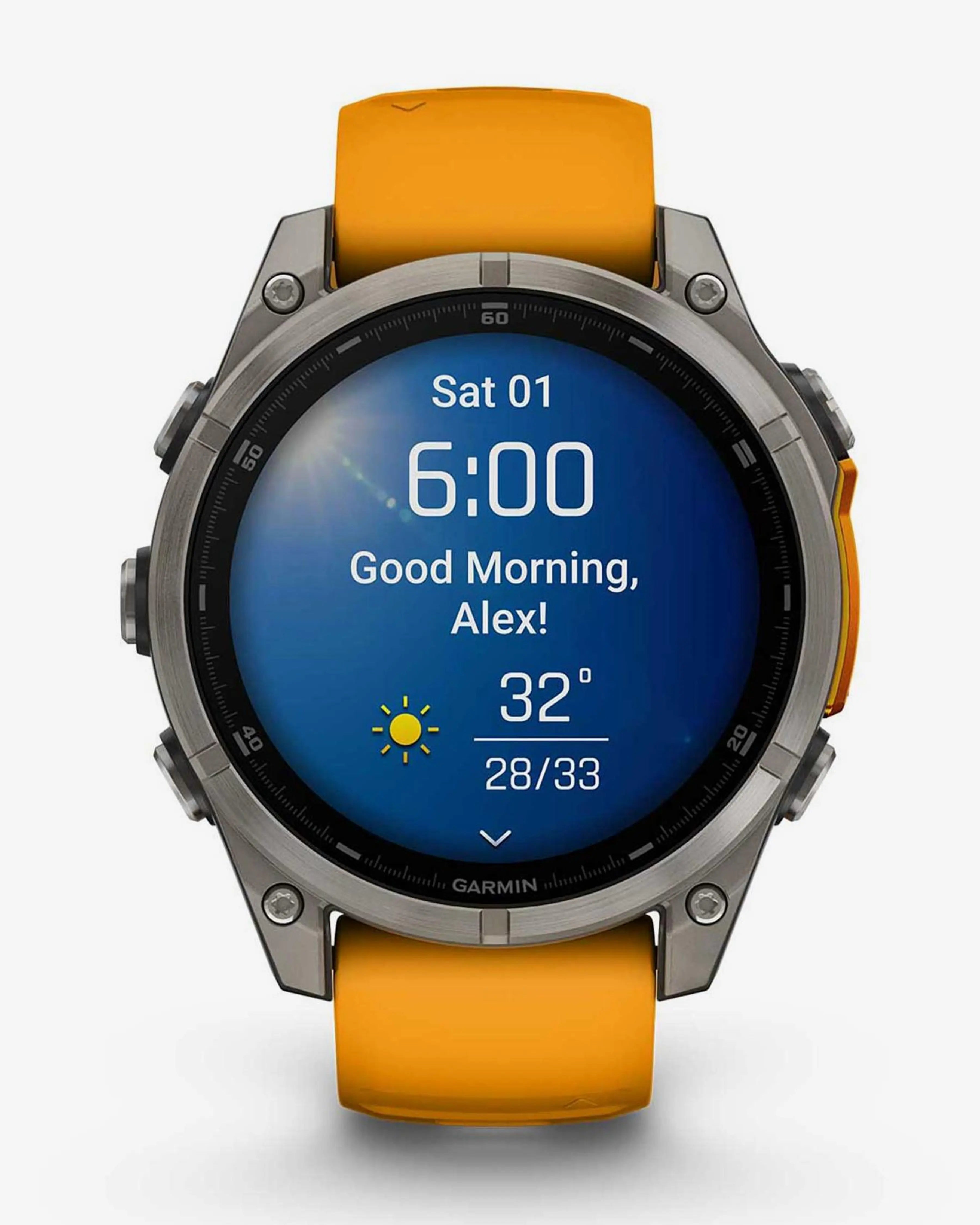 Garmin Fenix ​​​​8 AMOLED Sapphire 47mm Cinturino Titanio Argento Arancione