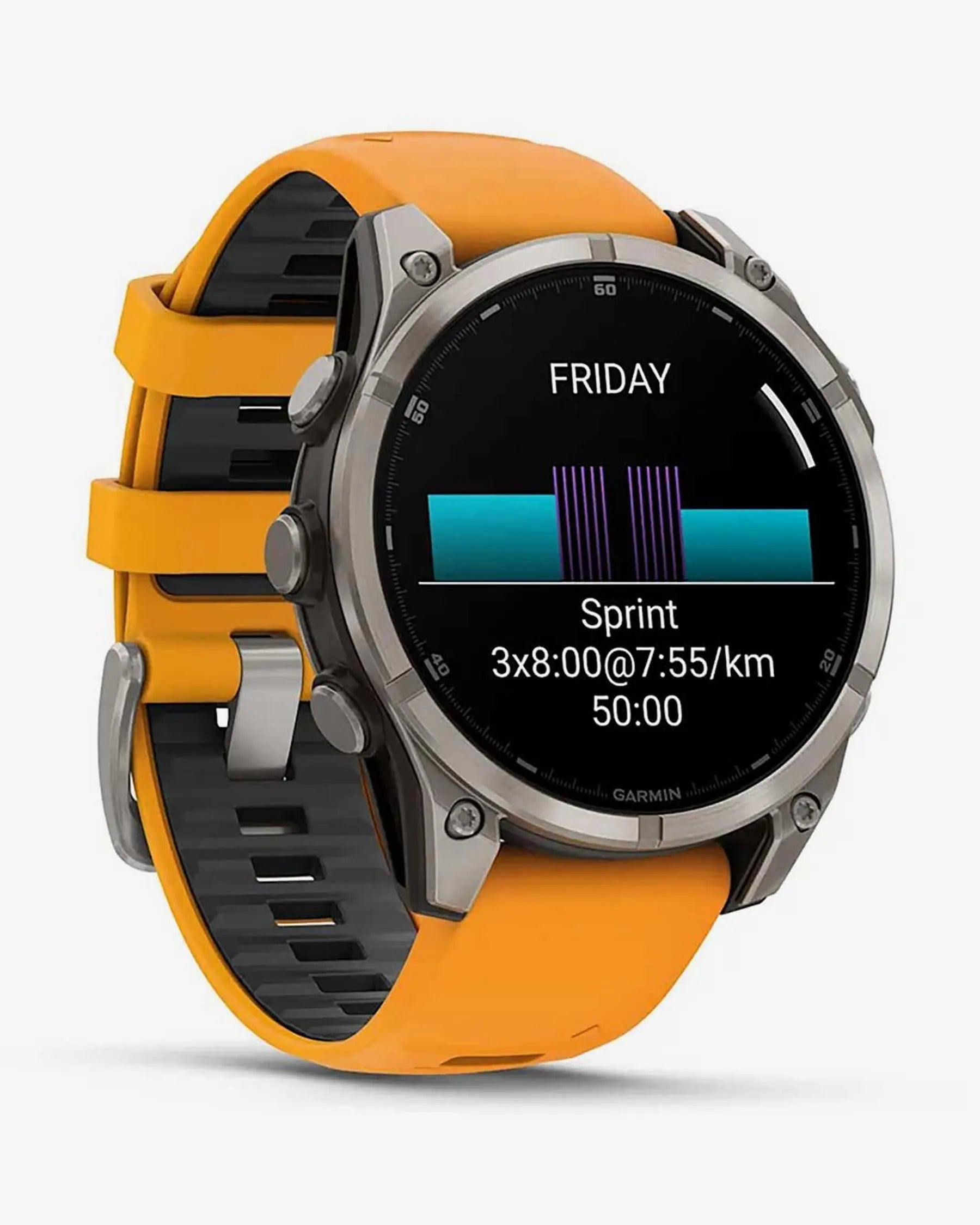 Garmin Fenix 8 AMOLED Sapphire 47mm Argento Titanio Cinturino Arancione