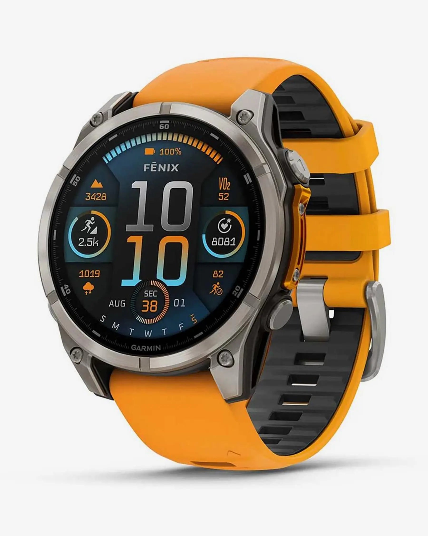 Garmin Fenix 8 AMOLED Sapphire 47mm Argento Titanio Cinturino Arancione