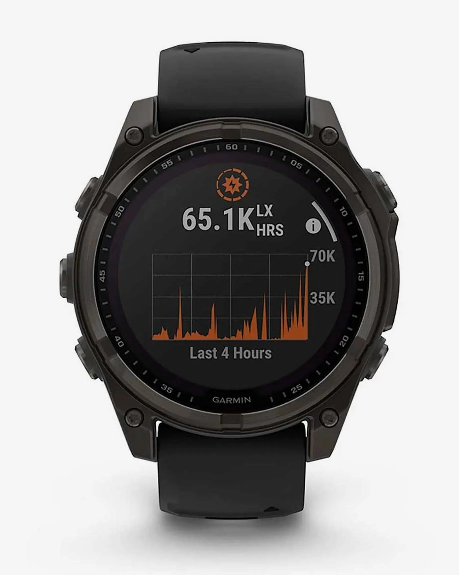 Garmin Fenix 8 Sapphire Solar 47mm in titanio, grigio carbonio e cinturino nero