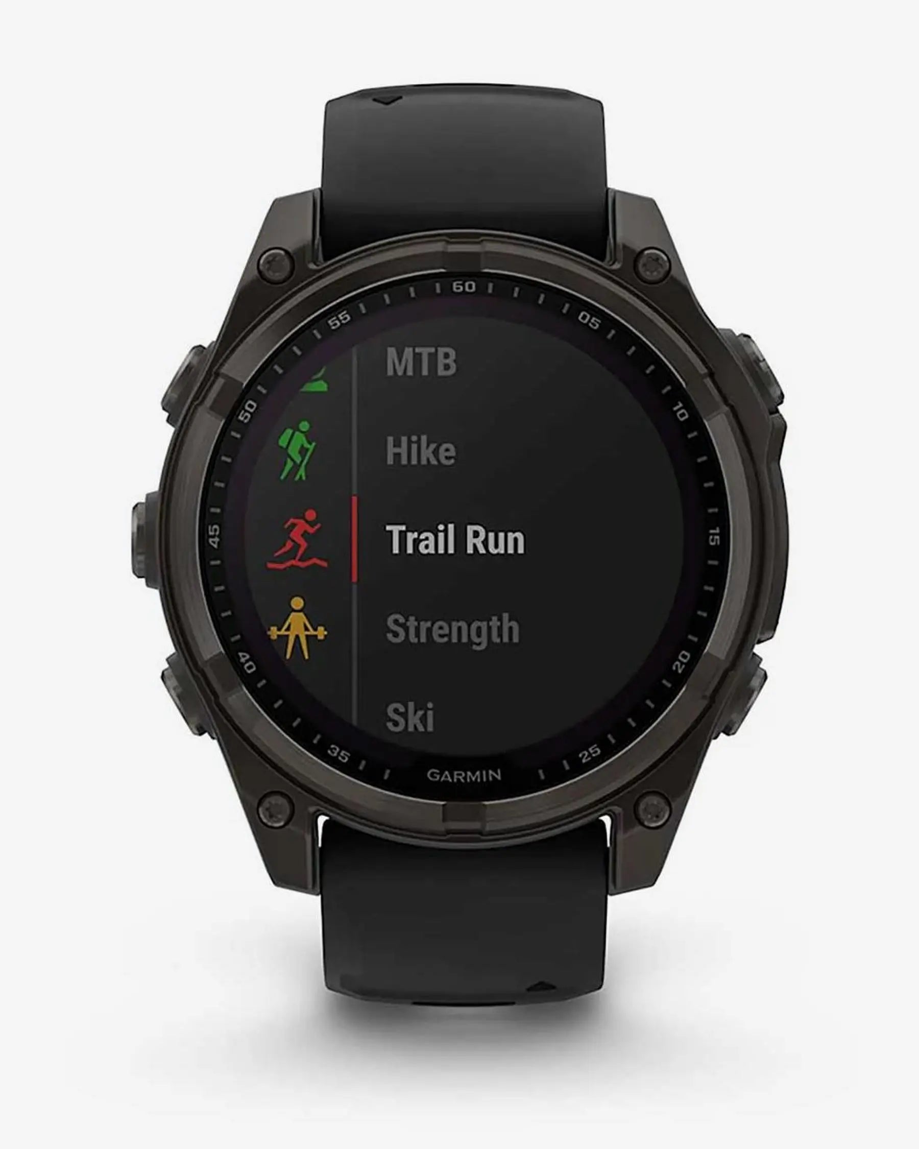 Garmin Fenix 8 Sapphire Solar 47mm in titanio, grigio carbonio e cinturino nero