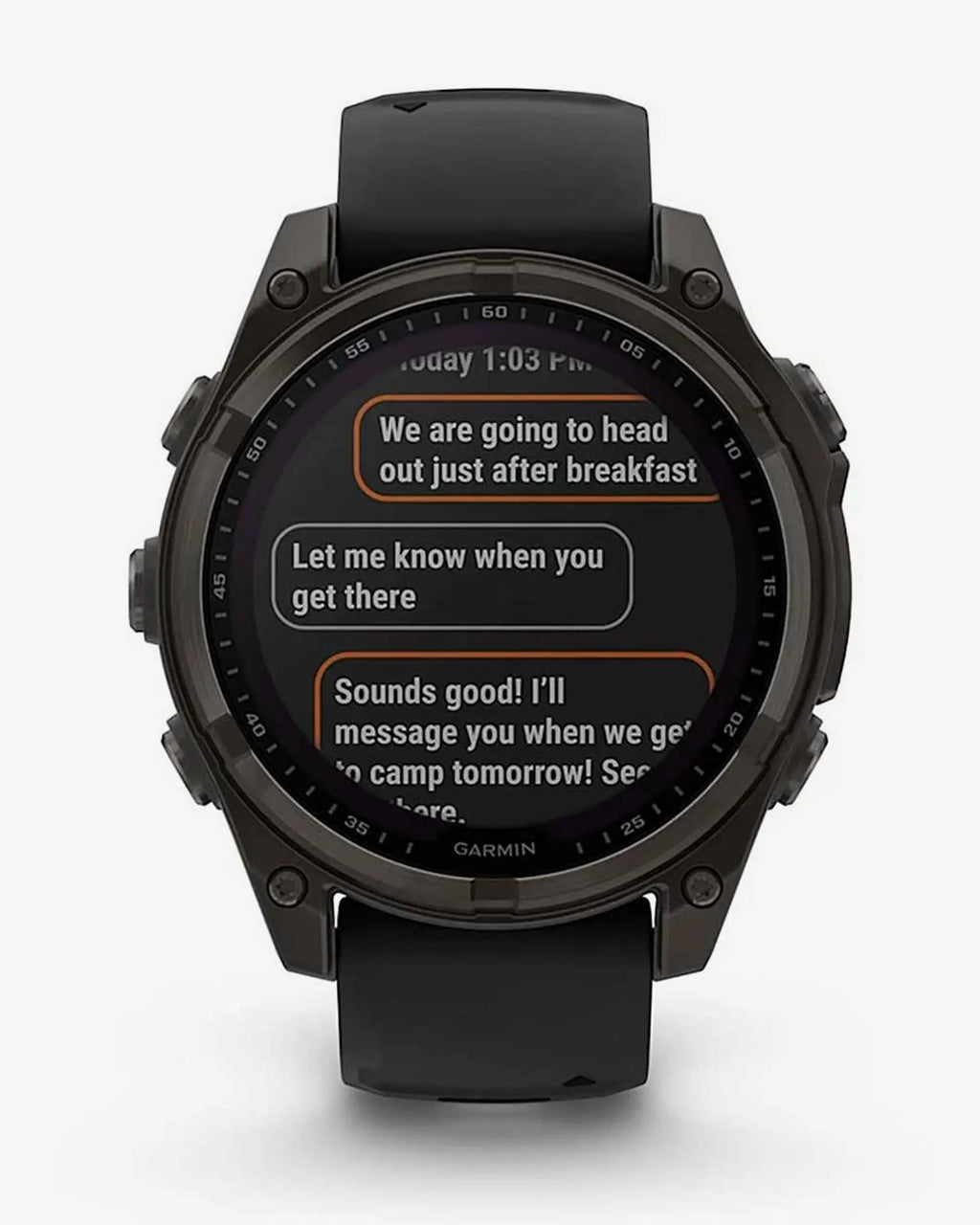 Garmin Fenix 8 Sapphire Solar 47mm in titanio, grigio carbonio e cinturino nero