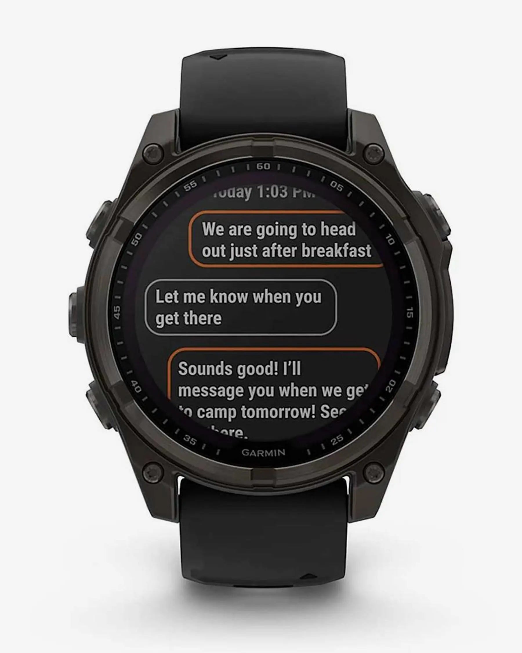 Garmin Fenix 8 Sapphire Solar 47mm in titanio, grigio carbonio e cinturino nero