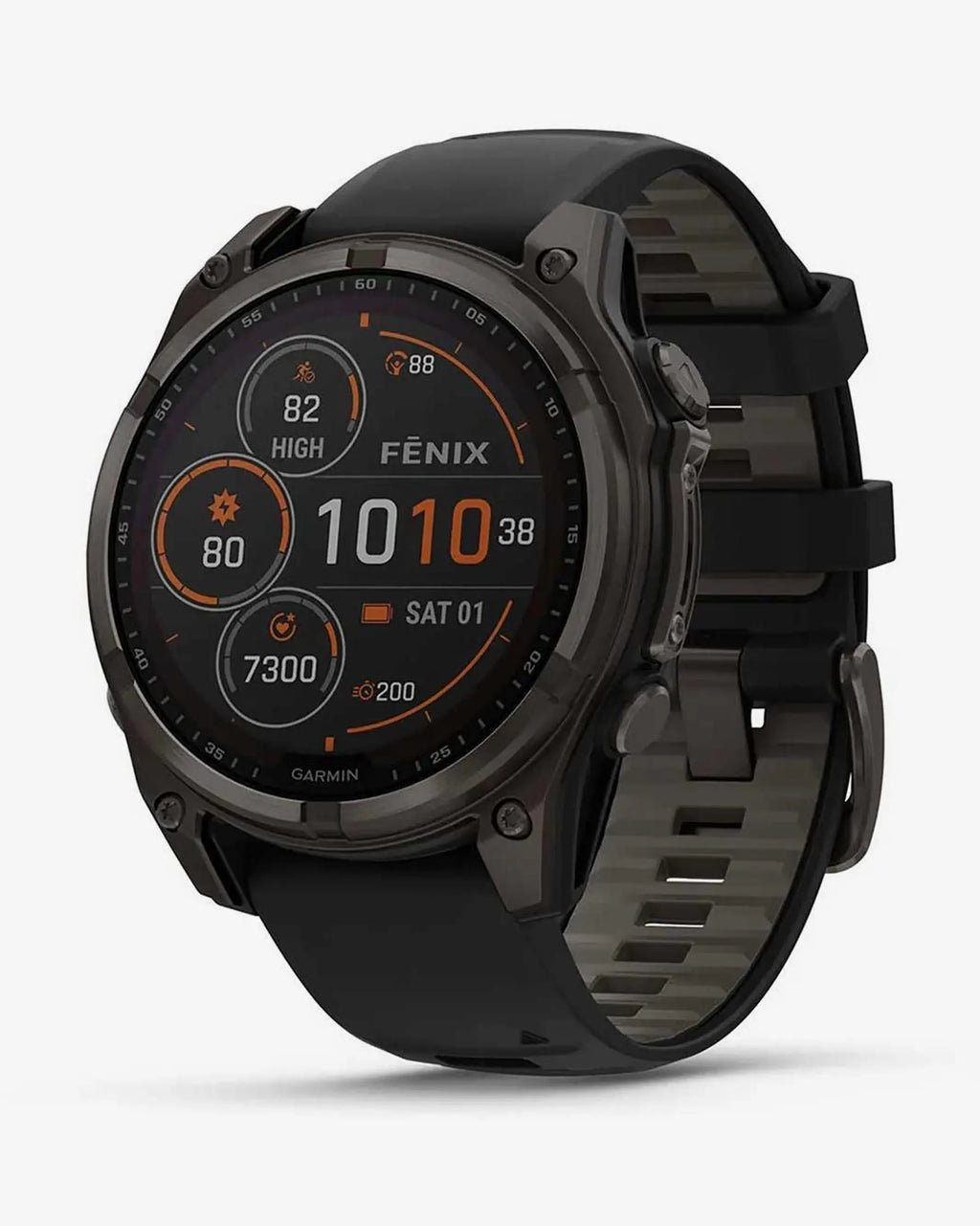 Garmin Fenix 8 Sapphire Solar 47mm in titanio, grigio carbonio e cinturino nero