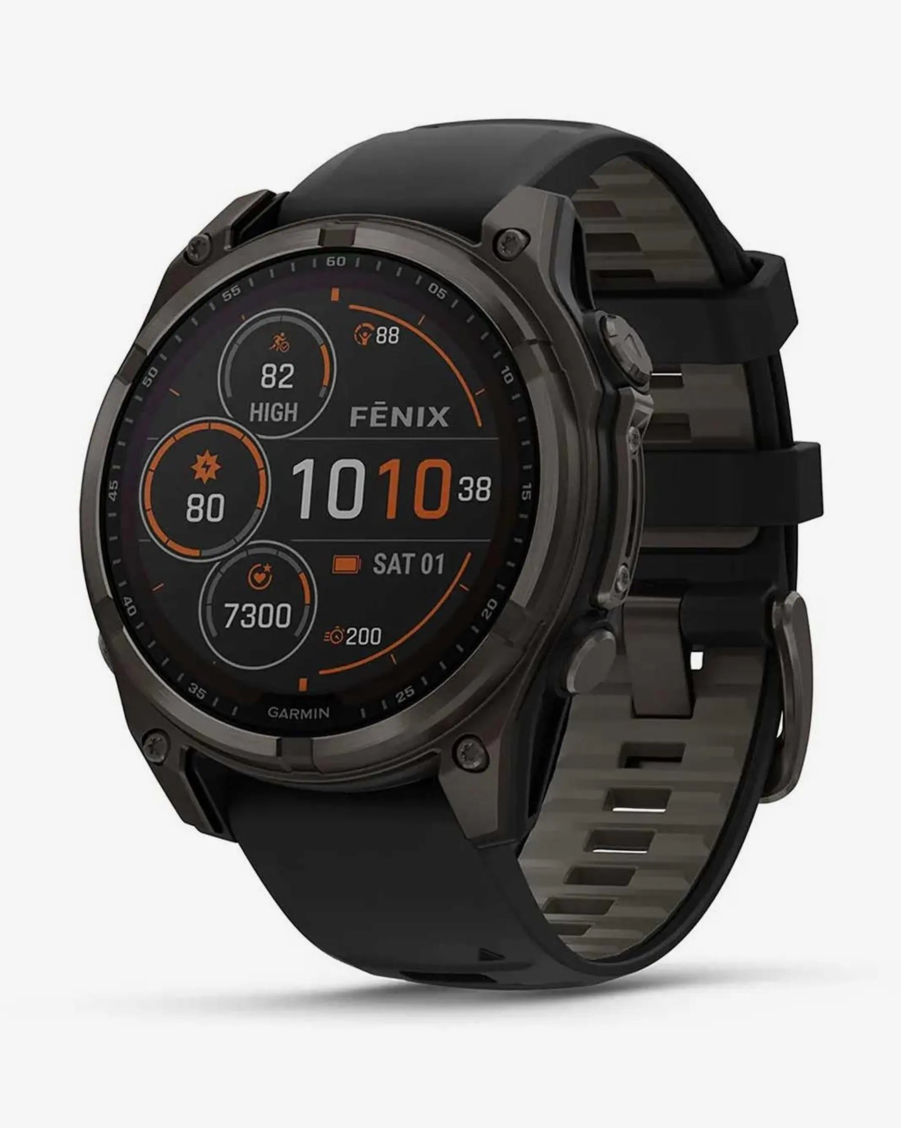Garmin Fenix 8 Sapphire Solar 47mm in titanio, grigio carbonio e cinturino nero