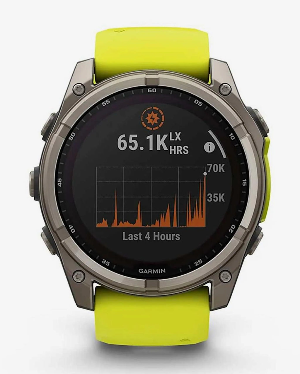 Garmin Fenix 8 Sapphire Solar 51mm in titanio grigio con cinturino giallo