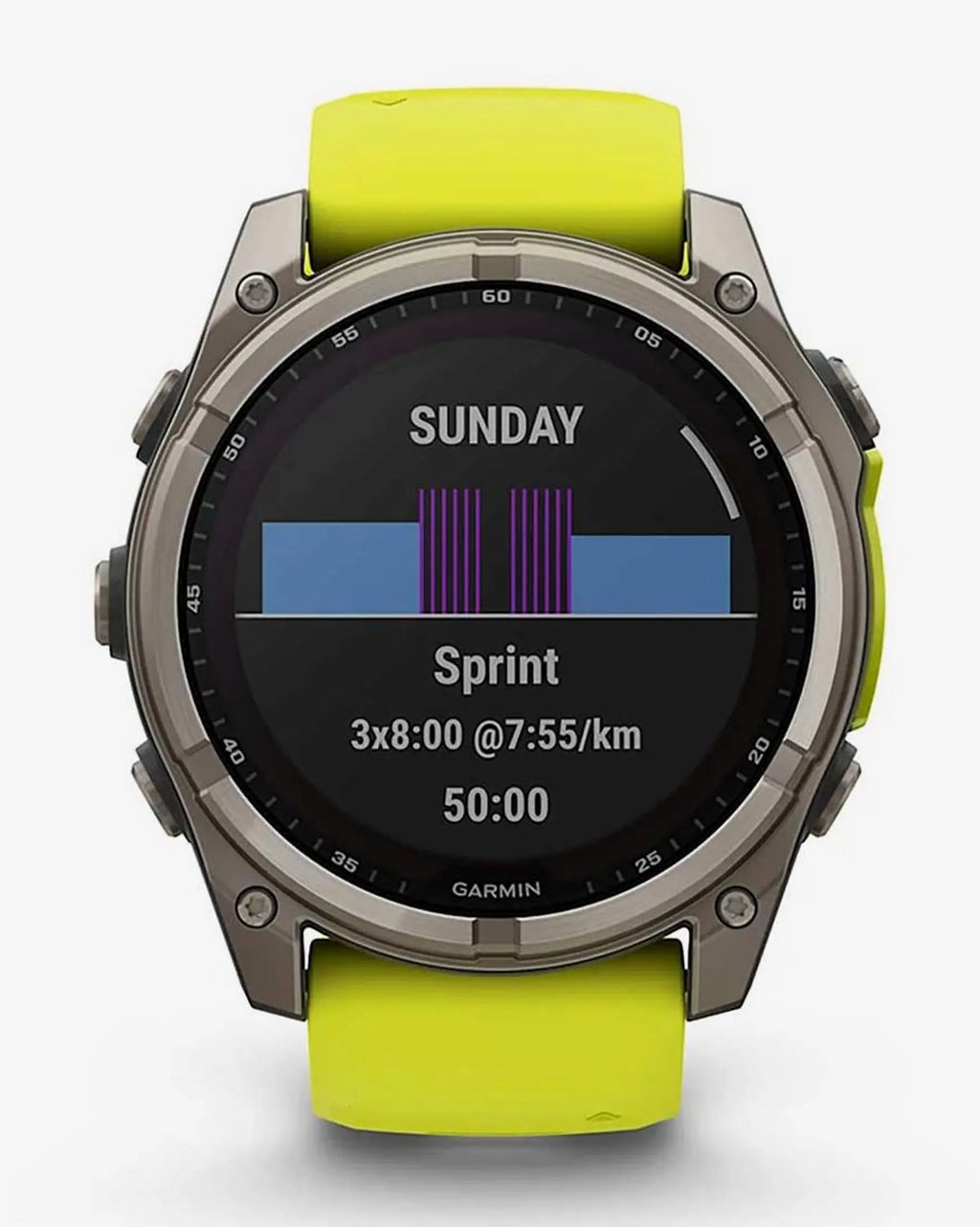 Garmin Fenix 8 Sapphire Solar 51mm in titanio grigio con cinturino giallo