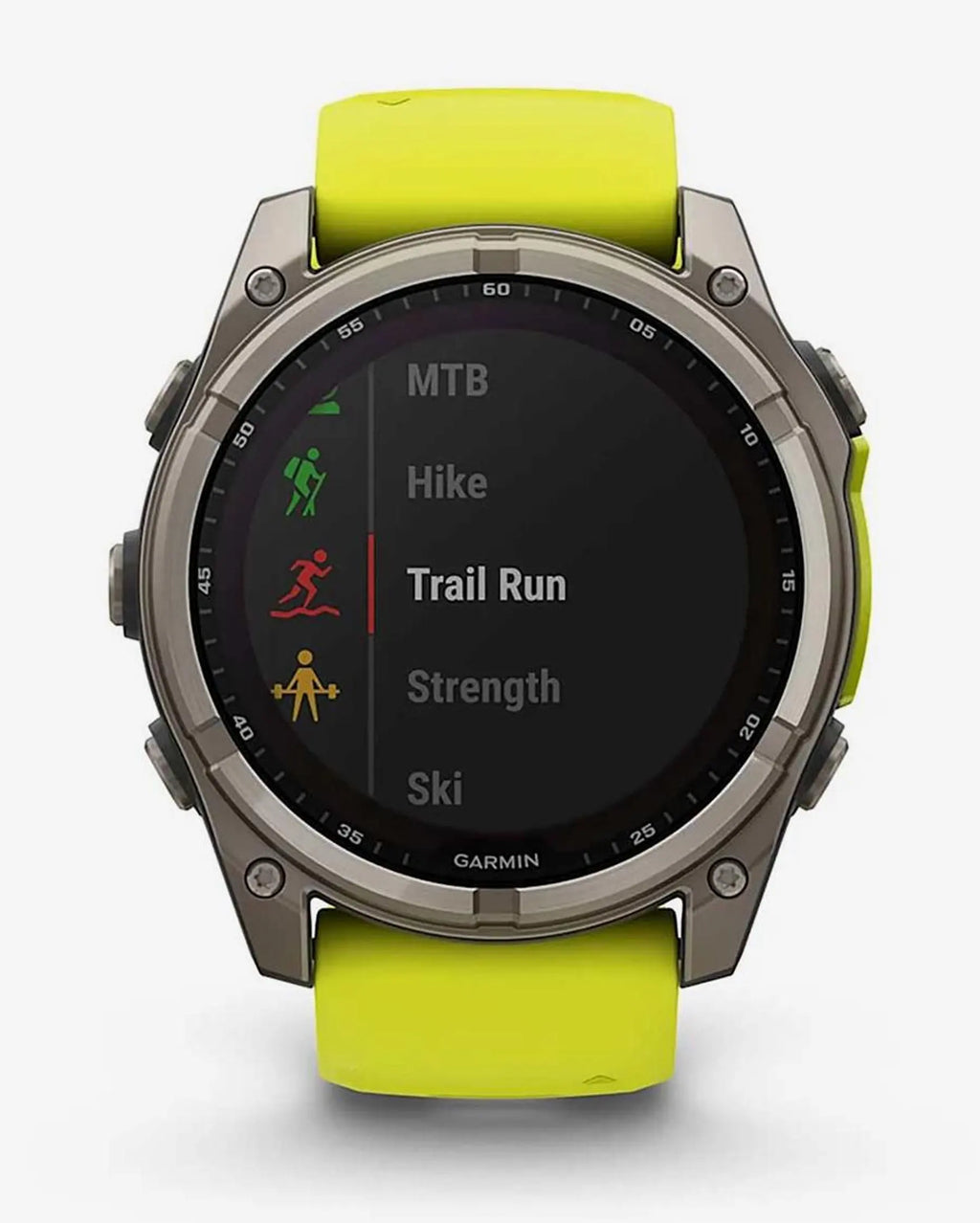 Garmin Fenix 8 Sapphire Solar 51mm in titanio grigio con cinturino giallo
