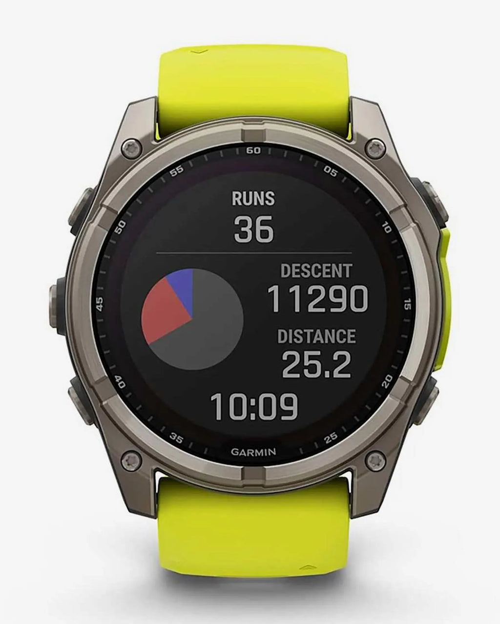Garmin Fenix 8 Sapphire Solar 51mm in titanio grigio con cinturino giallo
