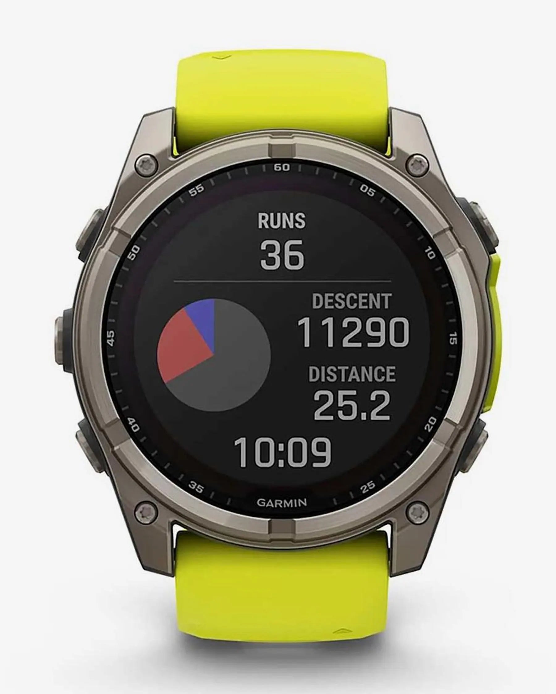 Garmin Fenix 8 Sapphire Solar 51mm in titanio grigio con cinturino giallo