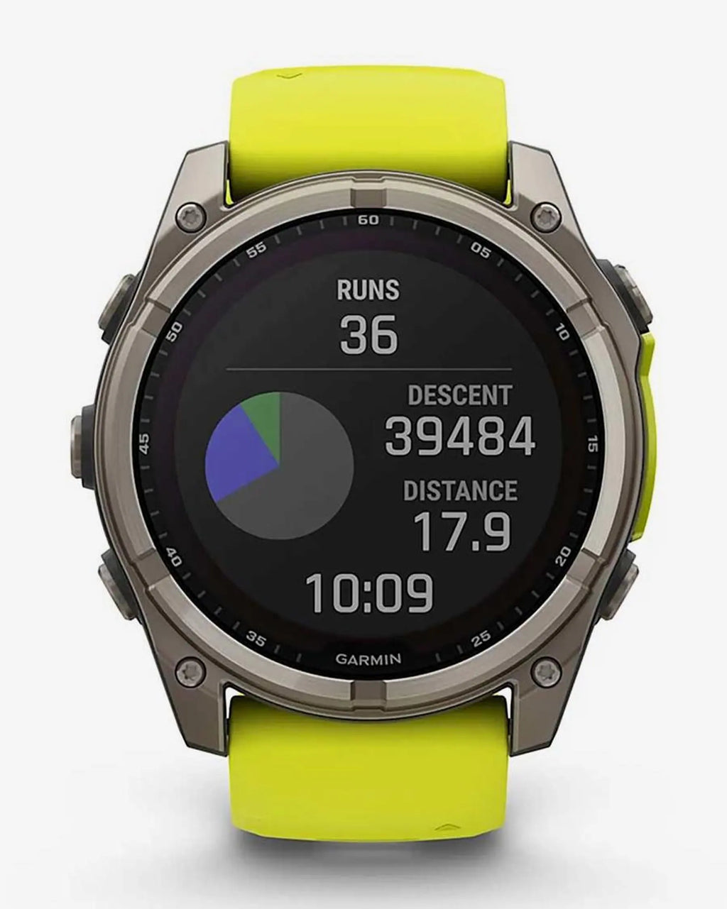 Garmin Fenix 8 Sapphire Solar 51mm in titanio grigio con cinturino giallo