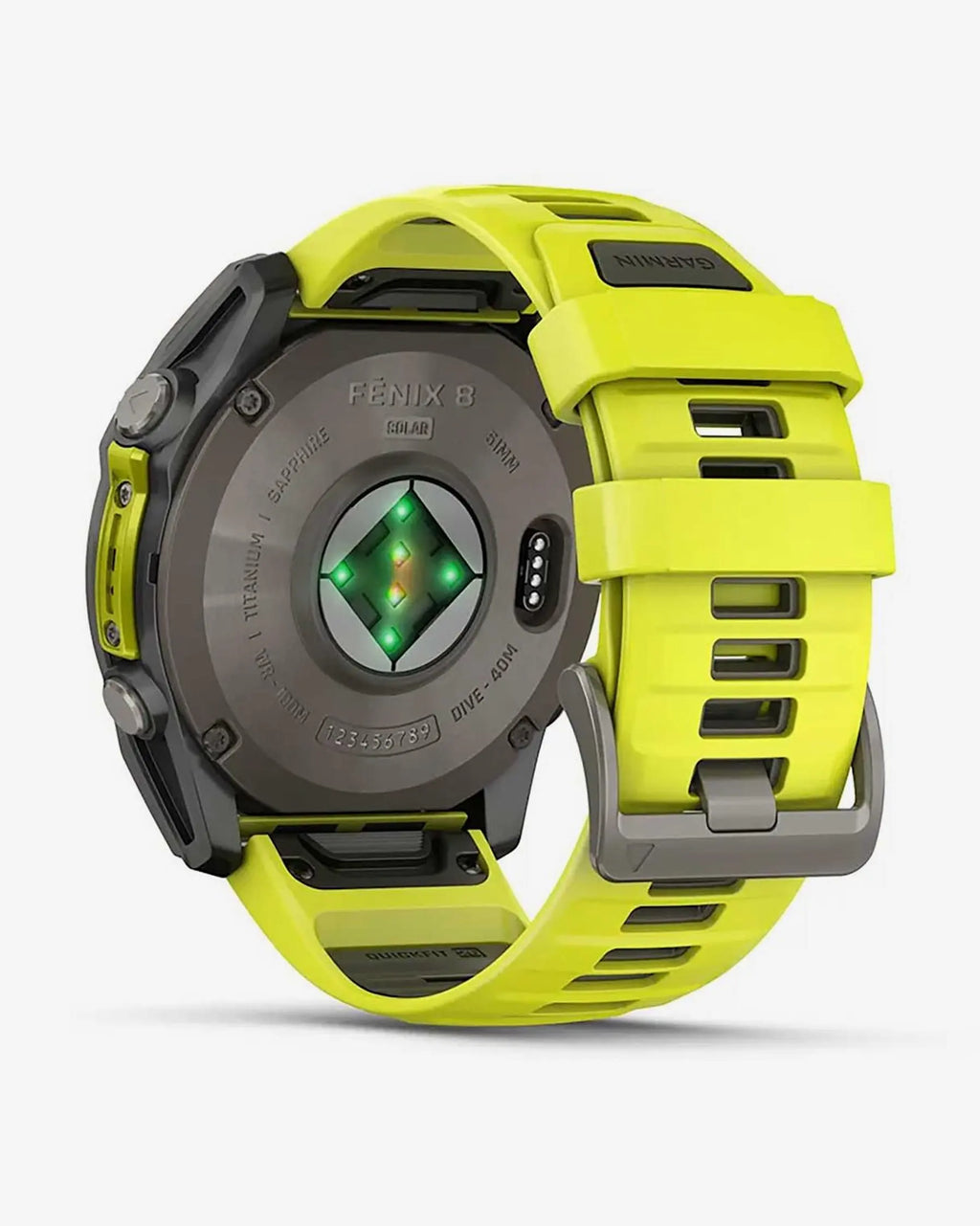 Garmin Fenix 8 Sapphire Solar 51mm in titanio grigio con cinturino giallo