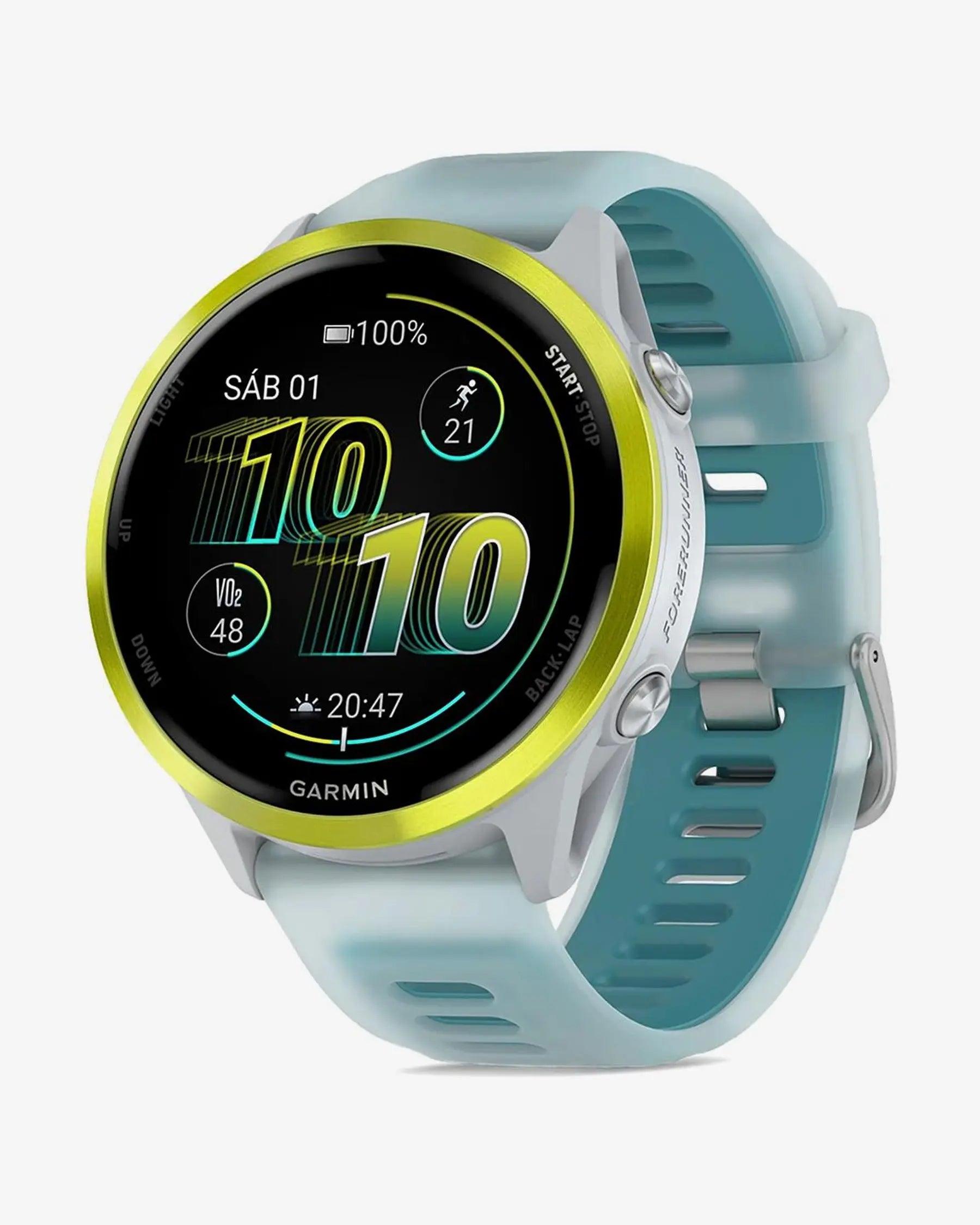Garmin Forerunner 570 - 47 mm Giallo con cinturino blu e bianco