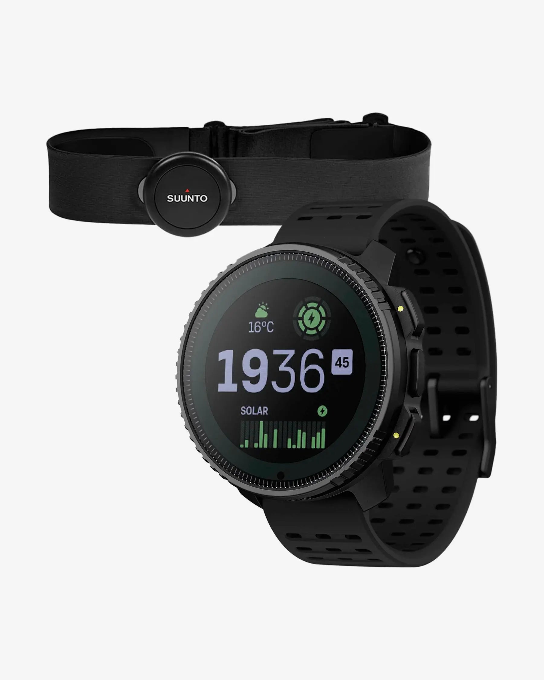 Suunto Vertical Solar in acciaio nero intenso + sensore di frequenza cardiaca intelligente Suunto in nero
